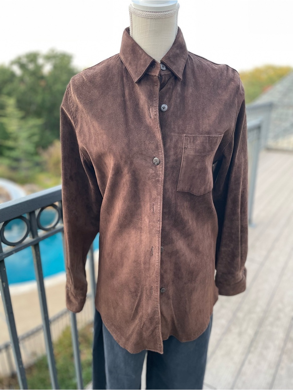 Valerie Stevens Chocolate Brown Suede Button-Down Shirt
